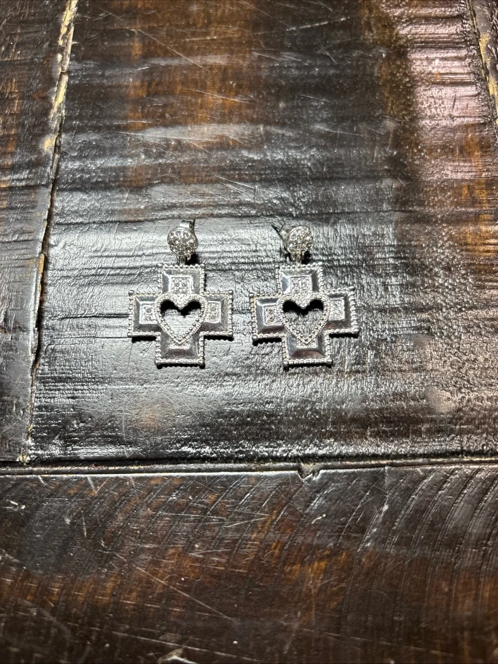 Silver Heart Cross Drop Earrings - Women Jewelry
